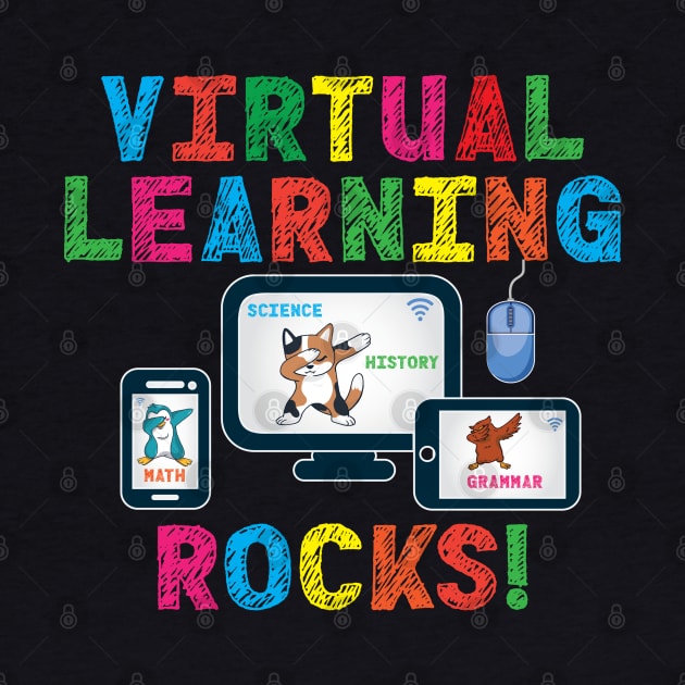 Virtual Learning Rocks Cat Penguin Owl On Devices by Rosemarie Guieb Designs